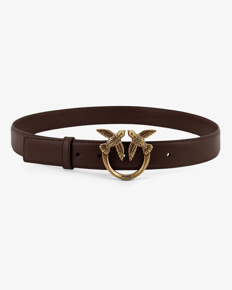 Pinko Leather belt with metal Love Birds logo -  - gender_Woman Brown