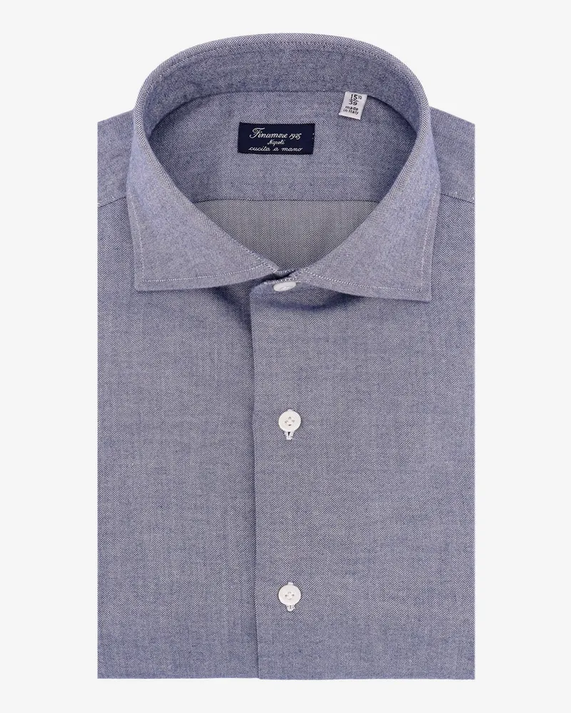 Finamore 1925 Herringbone cotton shirt -  - gender_Man Blue