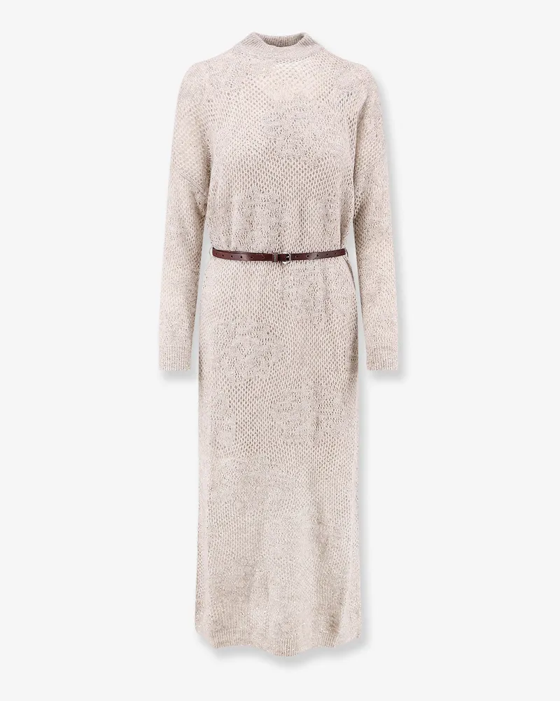 Brunello Cucinelli Mohair and wool blend long dress with all-over dazzling detail -  - gender_Woman Grey