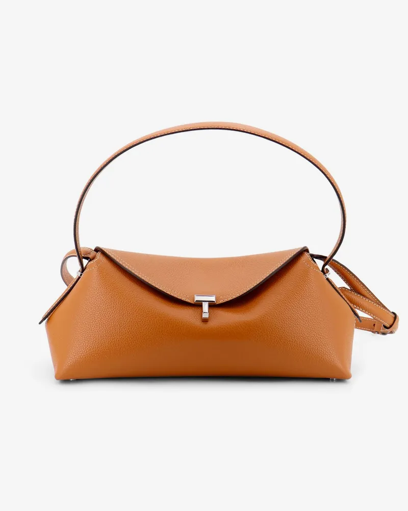 Totême T-Lock hammered leather shoulder bag -  - gender_Woman Brown