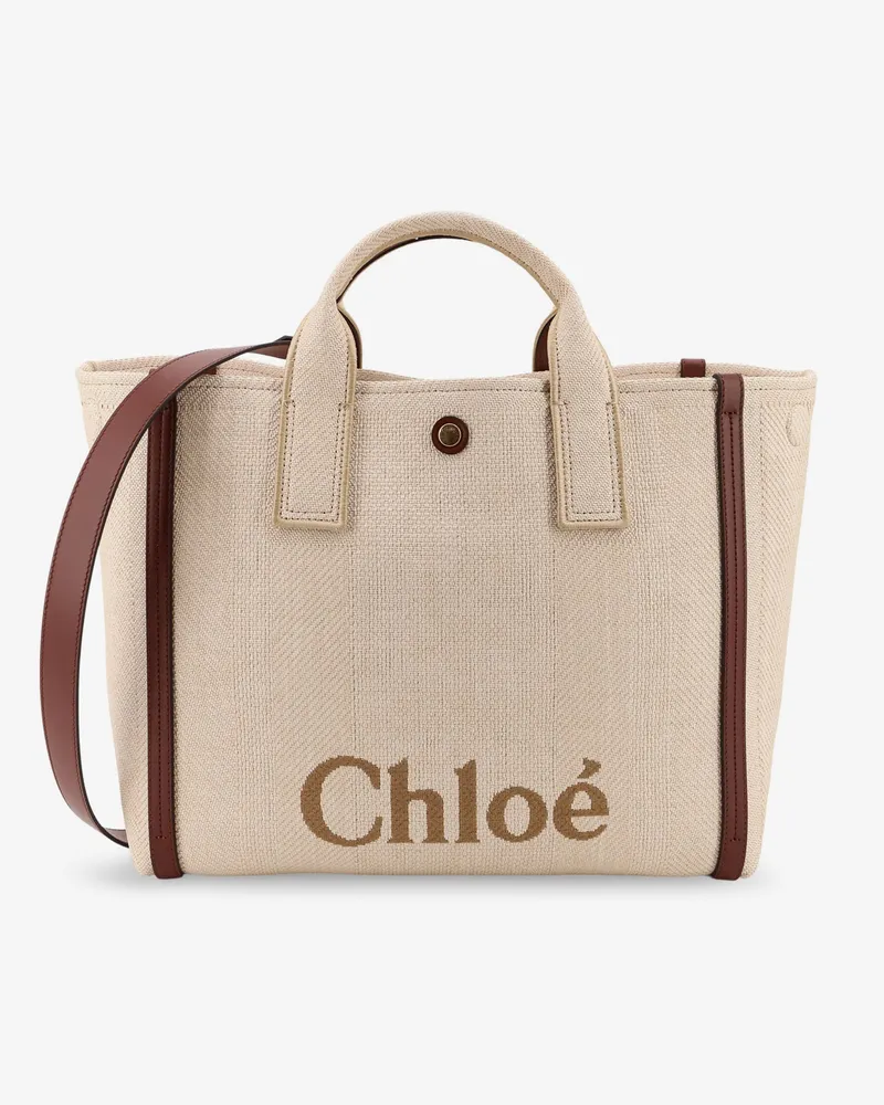 Chloé Chloè Carry canvas shoulder bag with logo embroidery -  - gender_Woman Beige