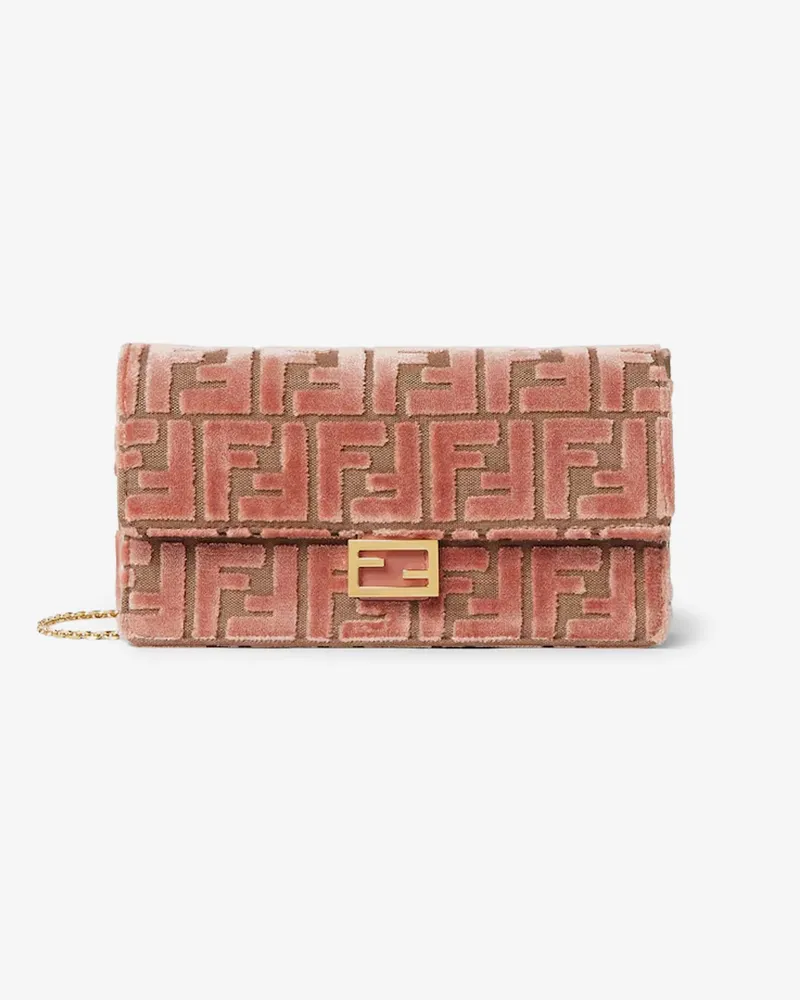 Fendi Wallet On Chain Baguette Jacquard velvet crossbody bag with embossed FF motif -  - gender_Woman Rosa