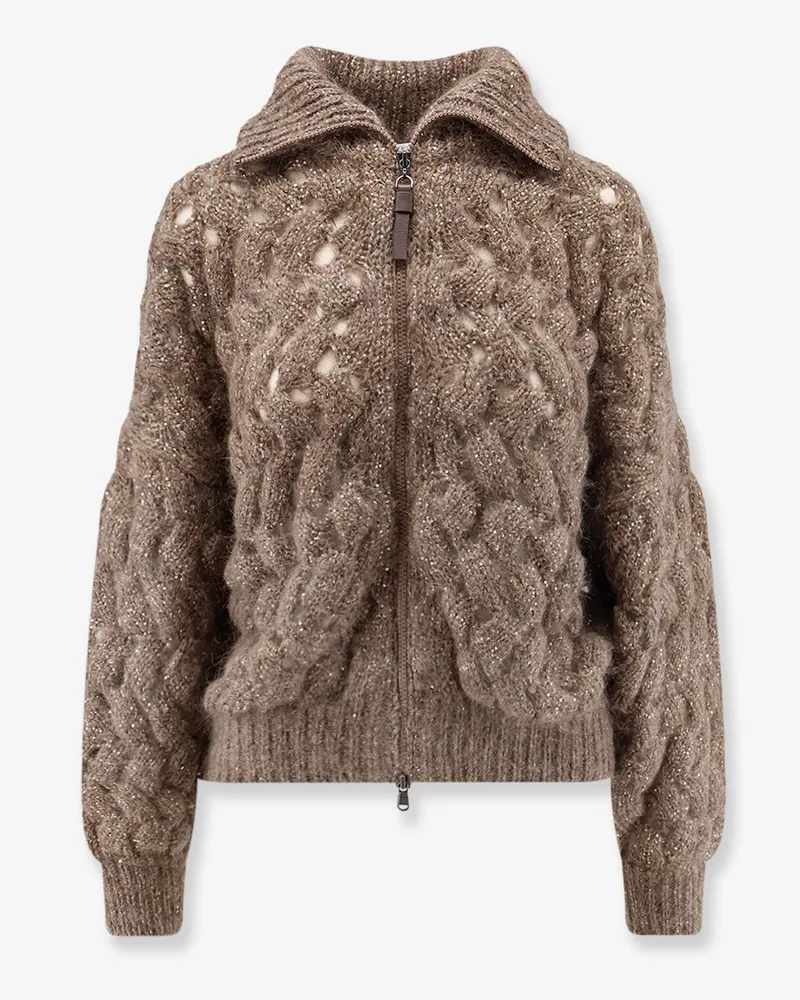 Brunello Cucinelli Perforated cardigan with micro-sequins -  - gender_Woman Brown
