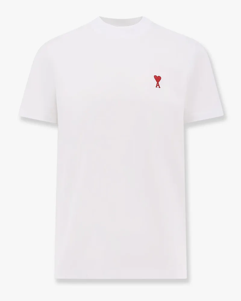 AMI Paris Biologic cotton t-shirt with contrasting logo embroidery -  - gender_Man White