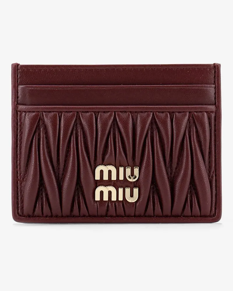 Miu Miu Matelassé leather card holder with metal lettering logo -  - gender_Woman Red