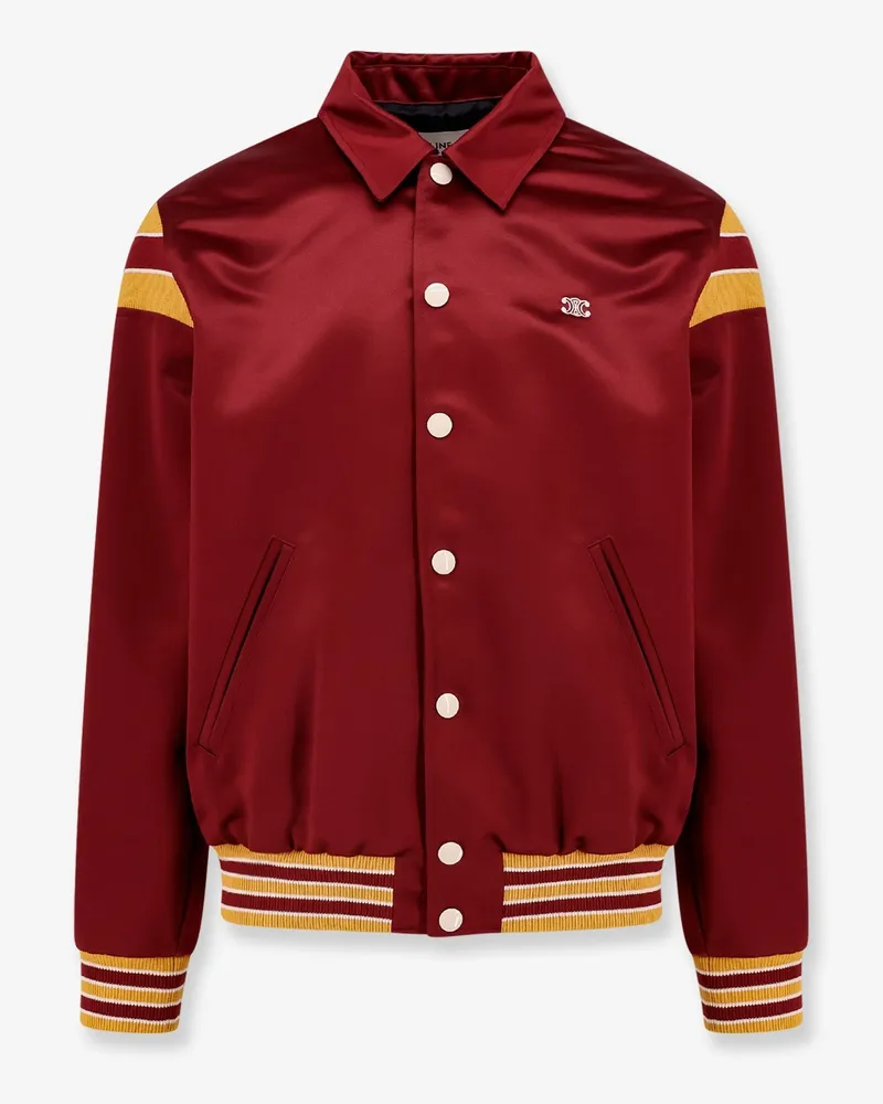Celine Satin bomber with enamelled snap buttons, striped ribbed inserts and triomphe embroidery -  - gender_Man Red