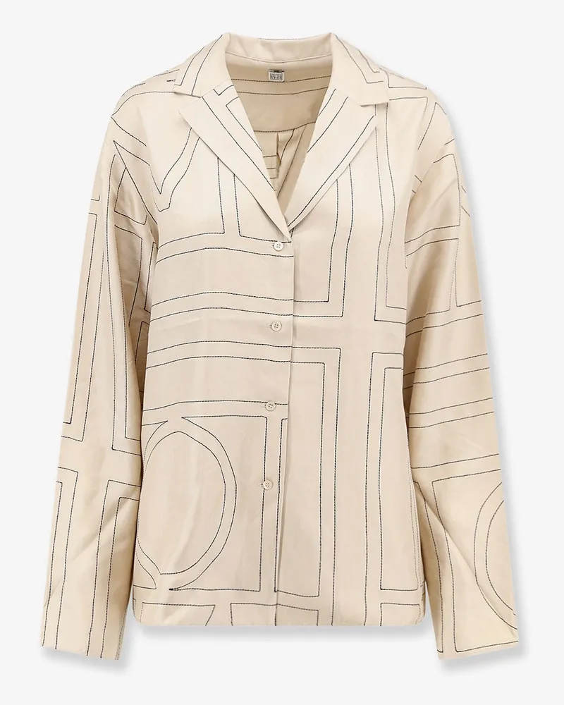 Totême Silk shirt with monogram logo embroidery -  - gender_Woman Beige