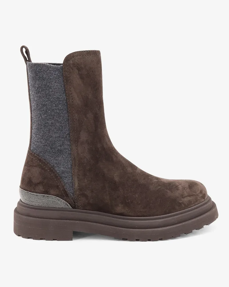 Brunello Cucinelli Suede boots with Monili details -  - gender_Woman Brown