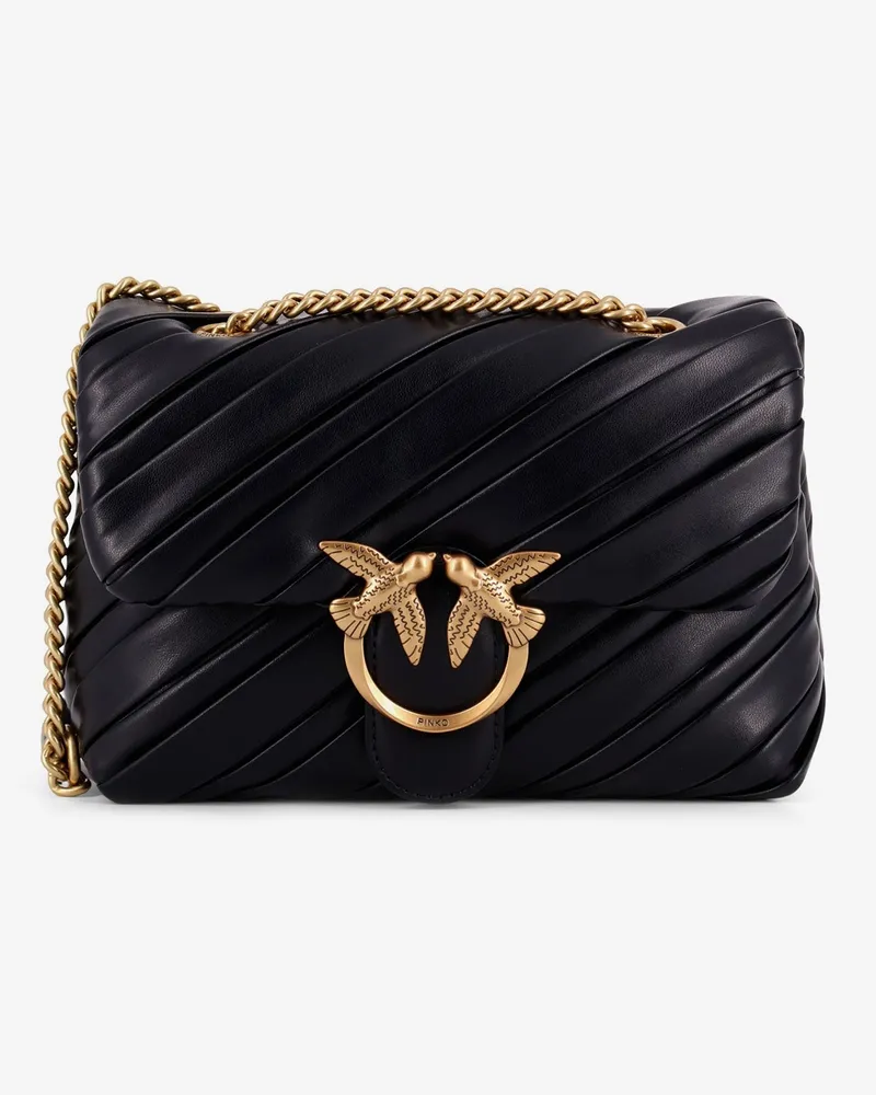 Pinko Plissé leather shoulder bag with love birds buckle -  - gender_Woman Black