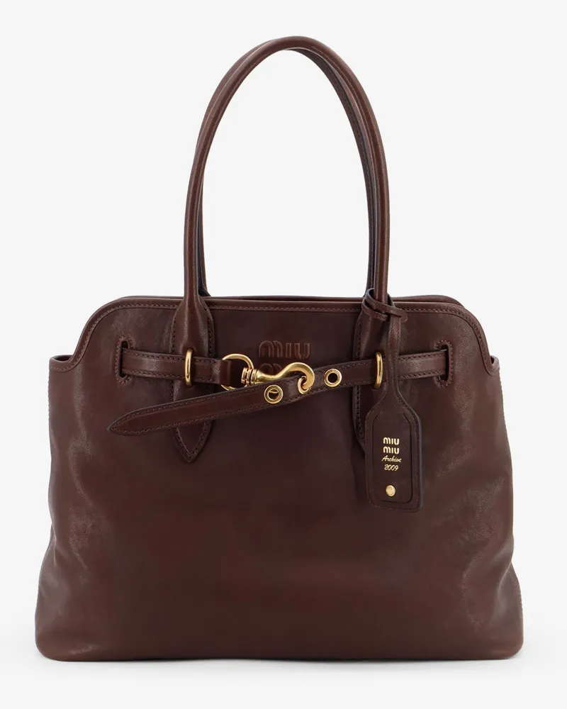 Miu Miu Aventure leather handbag with front lettering logo -  - gender_Woman Brown