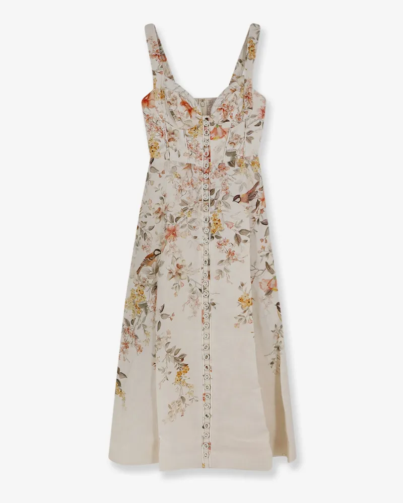 Zimmermann Luna linen midi dress with all-over floral print -  - gender_Woman Beige