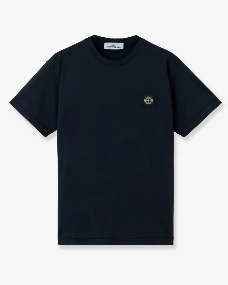Stone Island Cotton T-shirt with front logo patch -  - gender_Man Blue