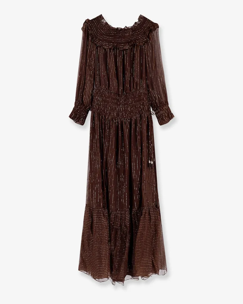 Self-Portrait Georgette long dress with lurex detail -  - gender_Woman Brown