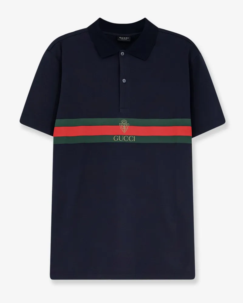 Gucci Cotton polo shirt with Web print on the front -  - gender_Man Blue