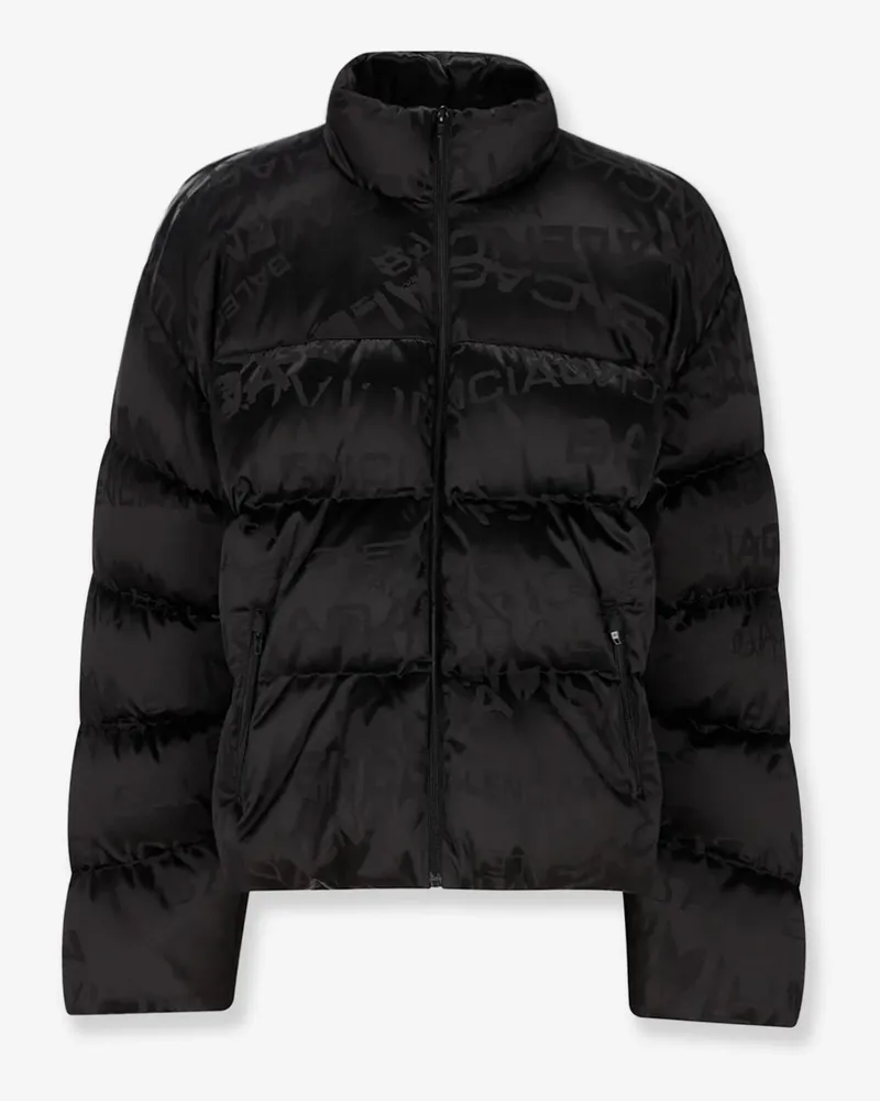 Balenciaga Nylon down jacket with all-over lettering logo -  - gender_Man Black