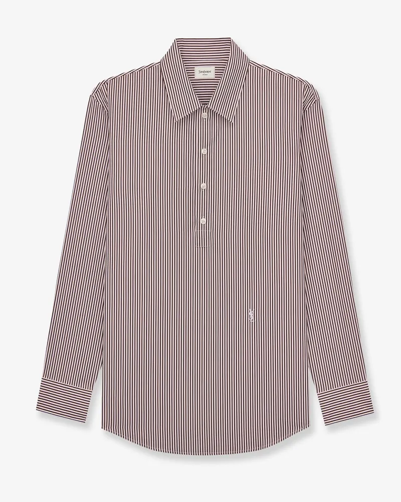 Saint Laurent Cassandre cotton shirt with striped pattern -  - gender_Man Brown