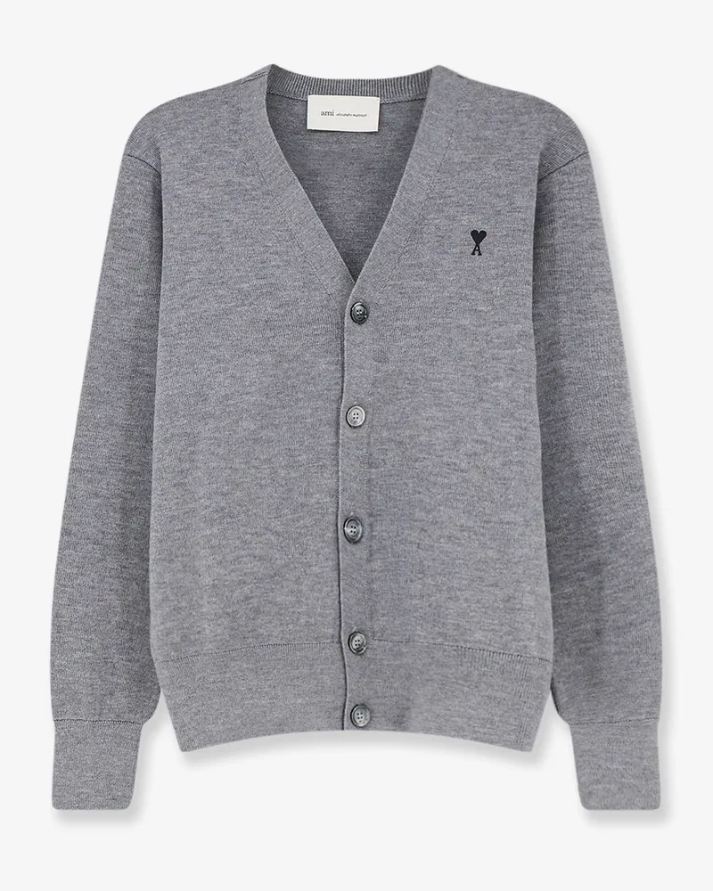 AMI Paris Wool cardigan with iconic embroidery -  - gender_Man Grey