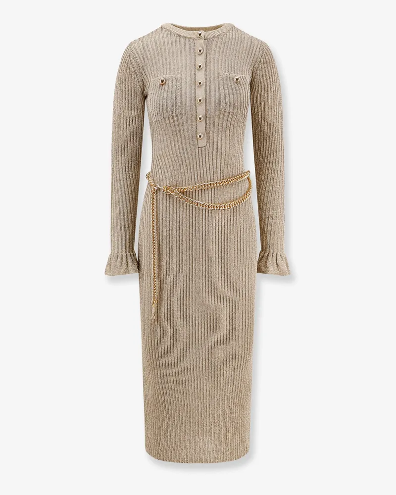 Self-Portrait Ribbed lurex knit midi dress -  - gender_Woman Gold