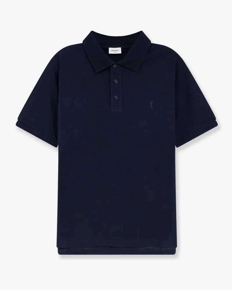 Saint Laurent Piqué cotton polo shirt with Cassandre embroidery -  - gender_Man Blue