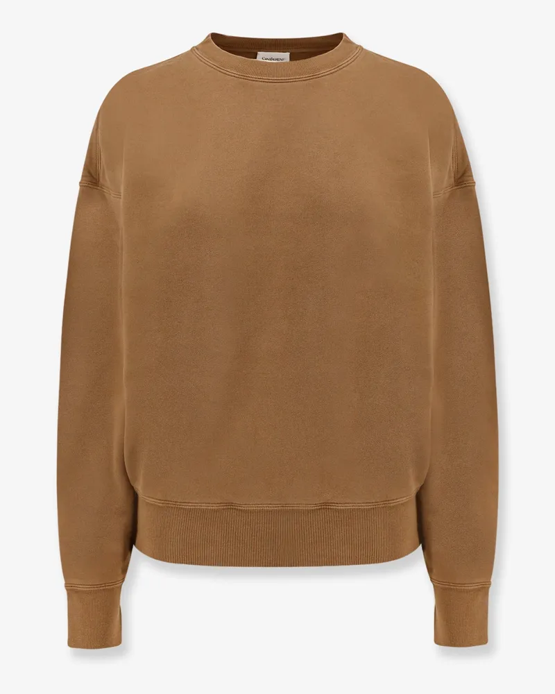 Saint Laurent Certified cotton sweatshirt with logoed label -  - gender_Woman Brown