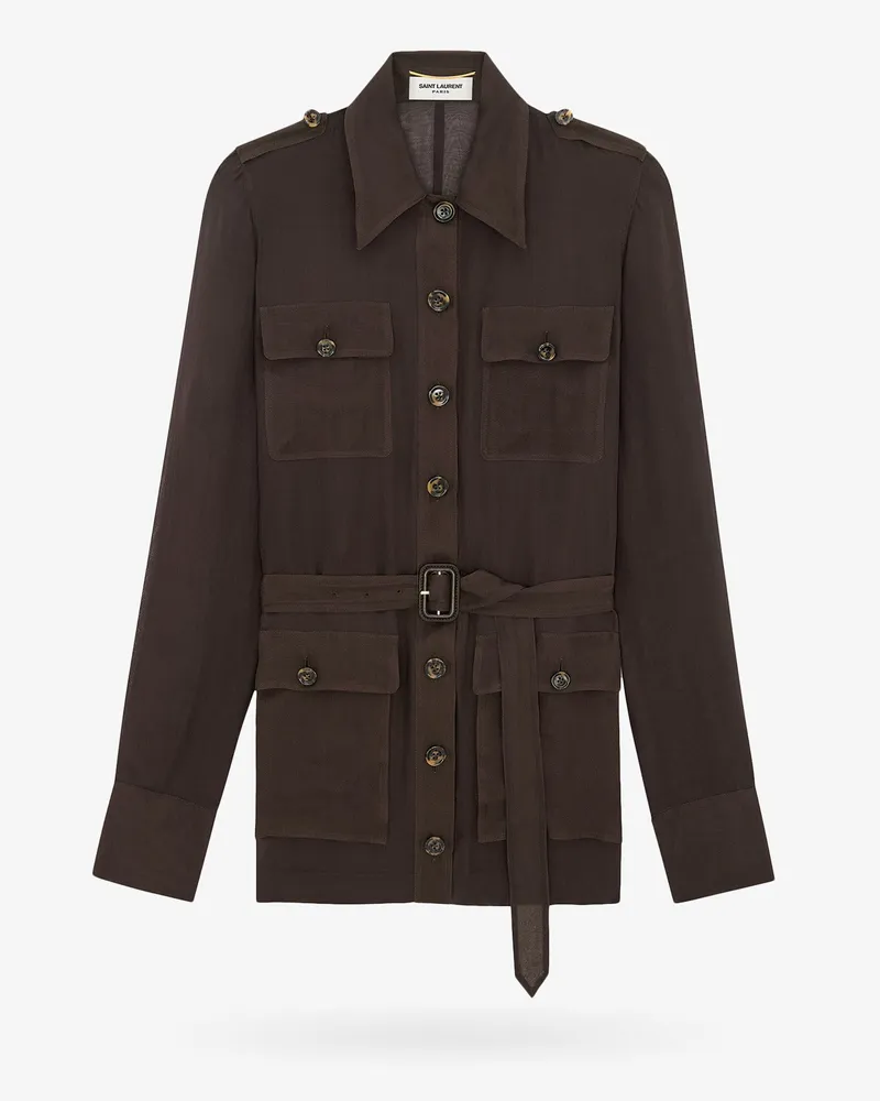 Saint Laurent Biologic silk dress with belt at waist -  - gender_Woman Brown