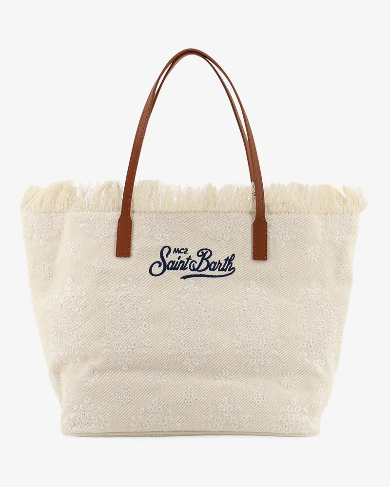 MC2 Saint Barth Le City bag canvas shoulder bag with all-over embroidery -  - gender_Woman Beige