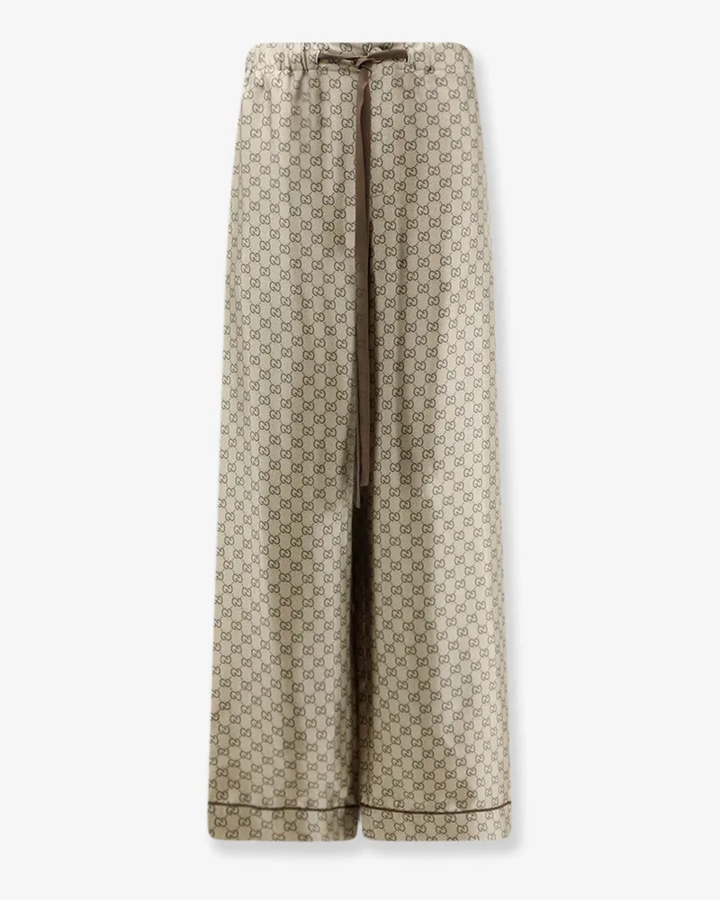 Gucci Silk trousers with all-over GG motif -  - gender_Woman Beige