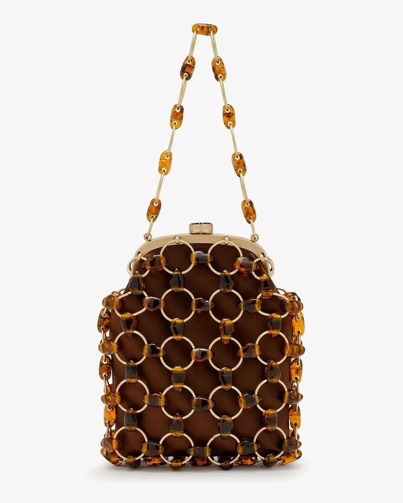 Cult Gaia Brielle Wristlet leather handbag with all-over pearl detail -  - gender_Woman Brown