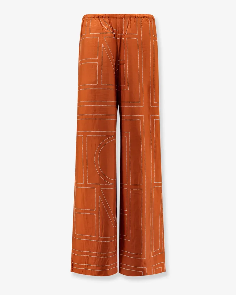 Totême Silk trousers with monogram logo embroidery -  - gender_Woman Orange