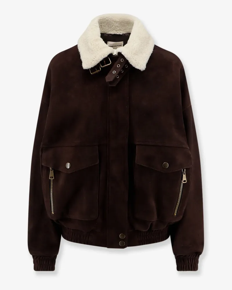 Semicouture Suede jacket with fur collar -  - gender_Woman Brown