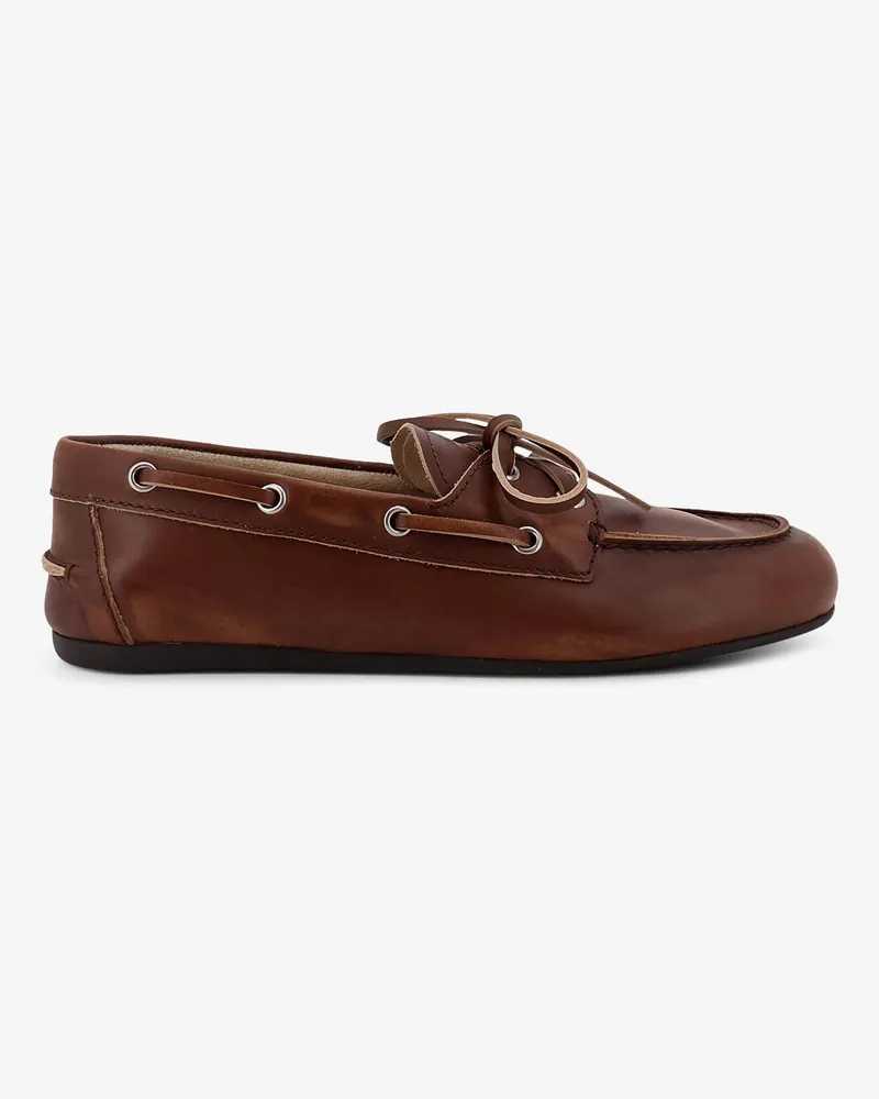 Miu Miu Leather loafers with lettering logo -  - gender_Woman Brown