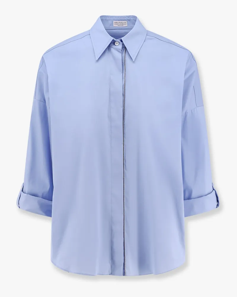 Brunello Cucinelli Cotton blend shirt with monili profile -  - gender_Woman Blue