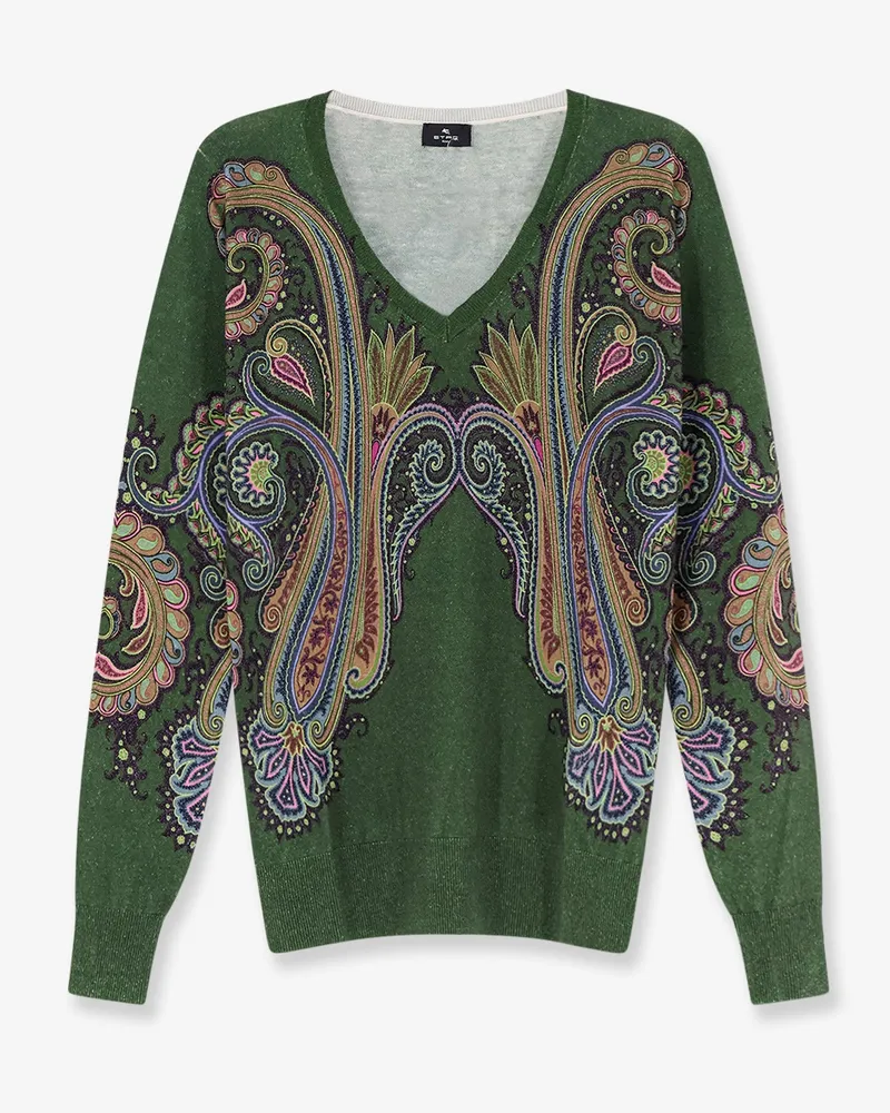 Etro Silk and cashmere blend sweater with iconic paisley print -  - gender_Woman Green