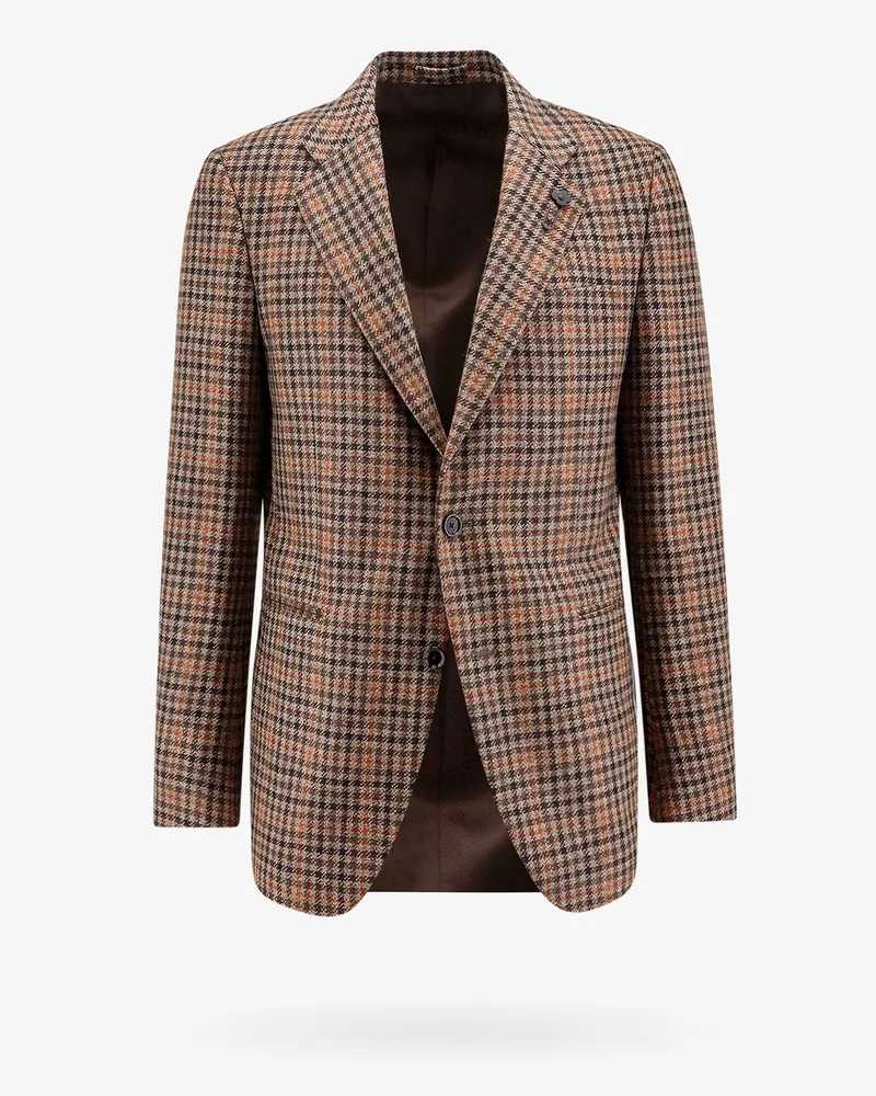 LARDINI Virgin wool and cashmere blazer with madras motif -  - gender_Man Brown
