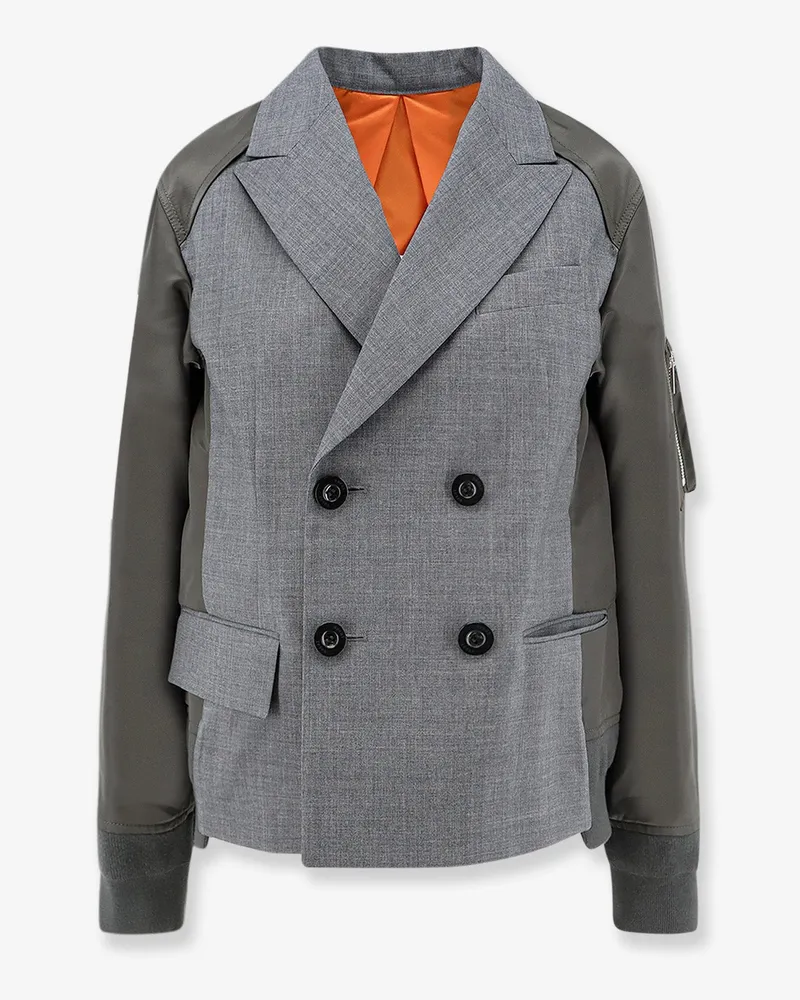 Sacai Wool blazer with nylon sleeves -  - gender_Woman Grey
