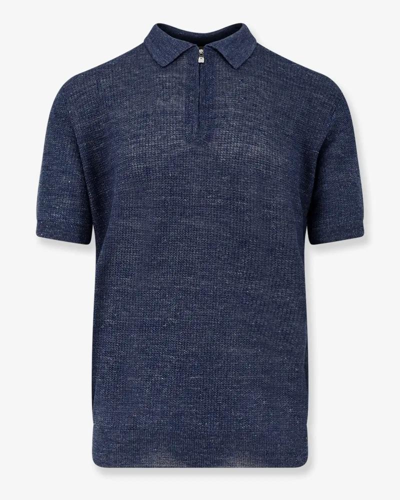 Corneliani Linen and silk blend polo shirt -  - gender_Man Blue