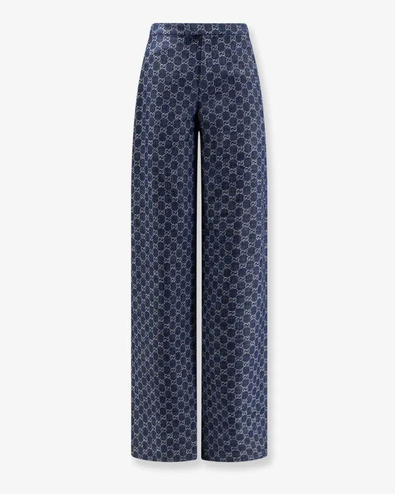 Gucci Cotton denim trousers with GG motif -  - gender_Woman Blue