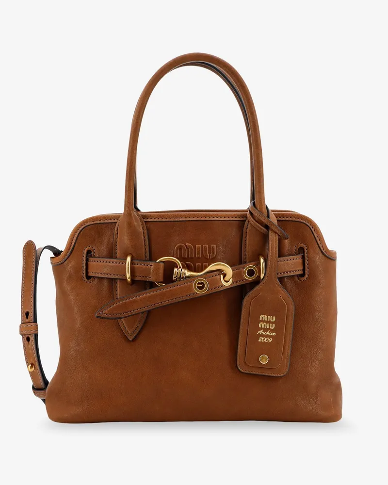 Miu Miu Aventure leather handbag with embossed lettering logo -  - gender_Woman Brown