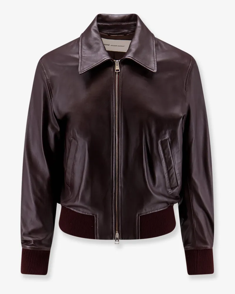AMI Paris Bordeaux leather jacket with zip -  - gender_Man Red