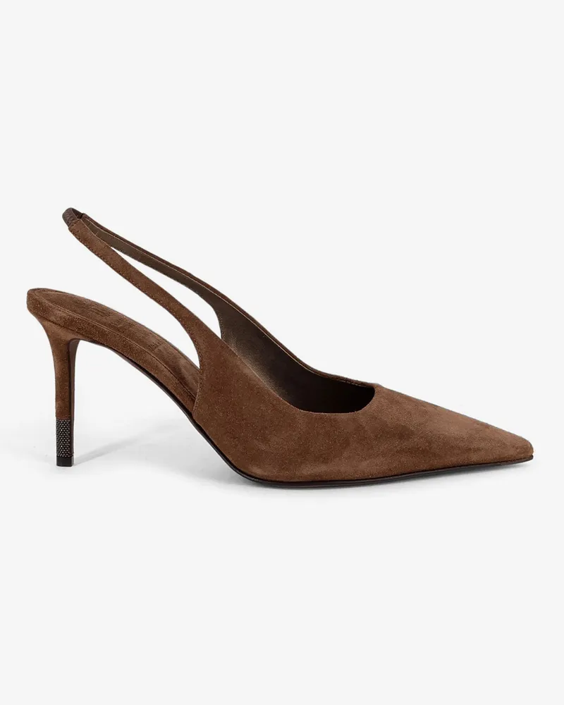 Brunello Cucinelli Suede pumps with Monili detail on the heel -  - gender_Woman Brown