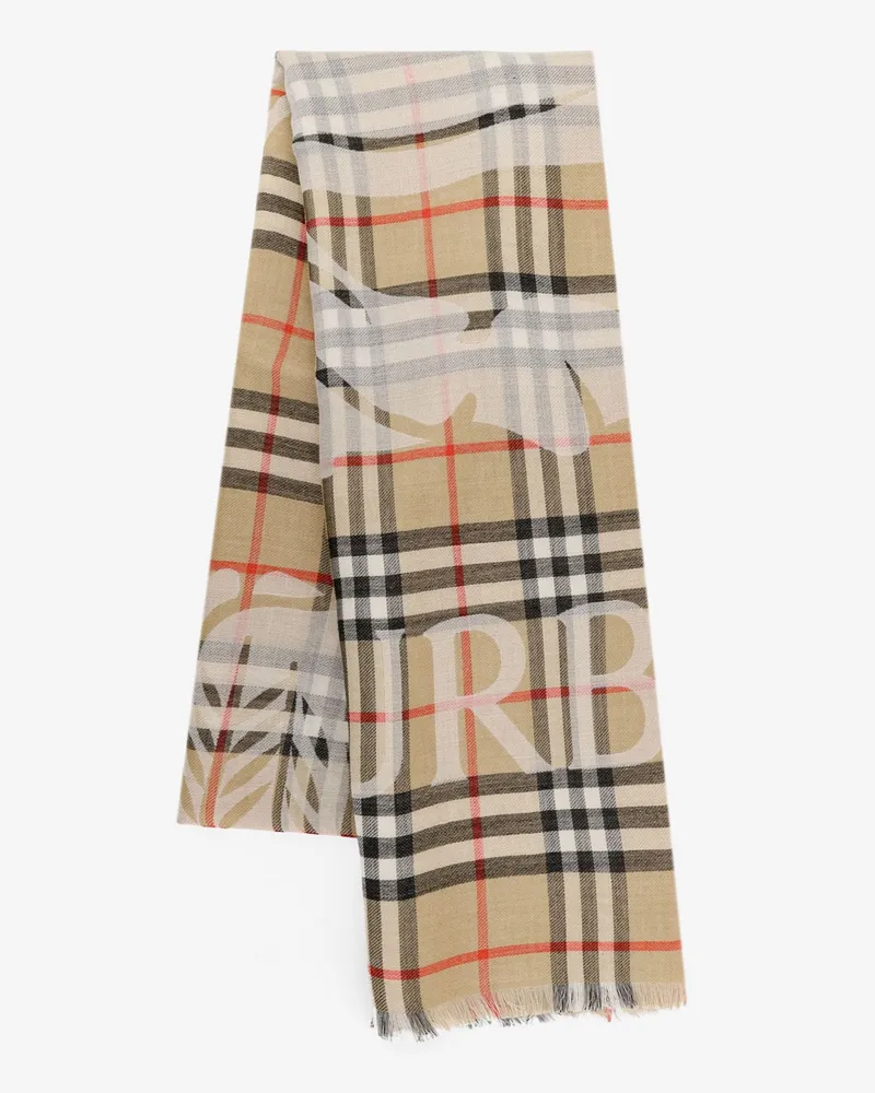 Burberry Wool and silk blend scarf with check pattern -  - gender_Man Beige