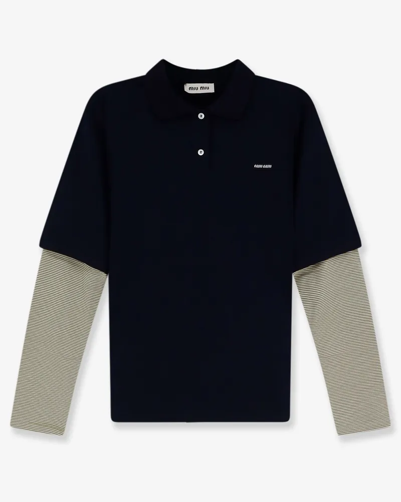 Miu Miu Cotton polo shirt with front embroidered logo -  - gender_Woman Blue