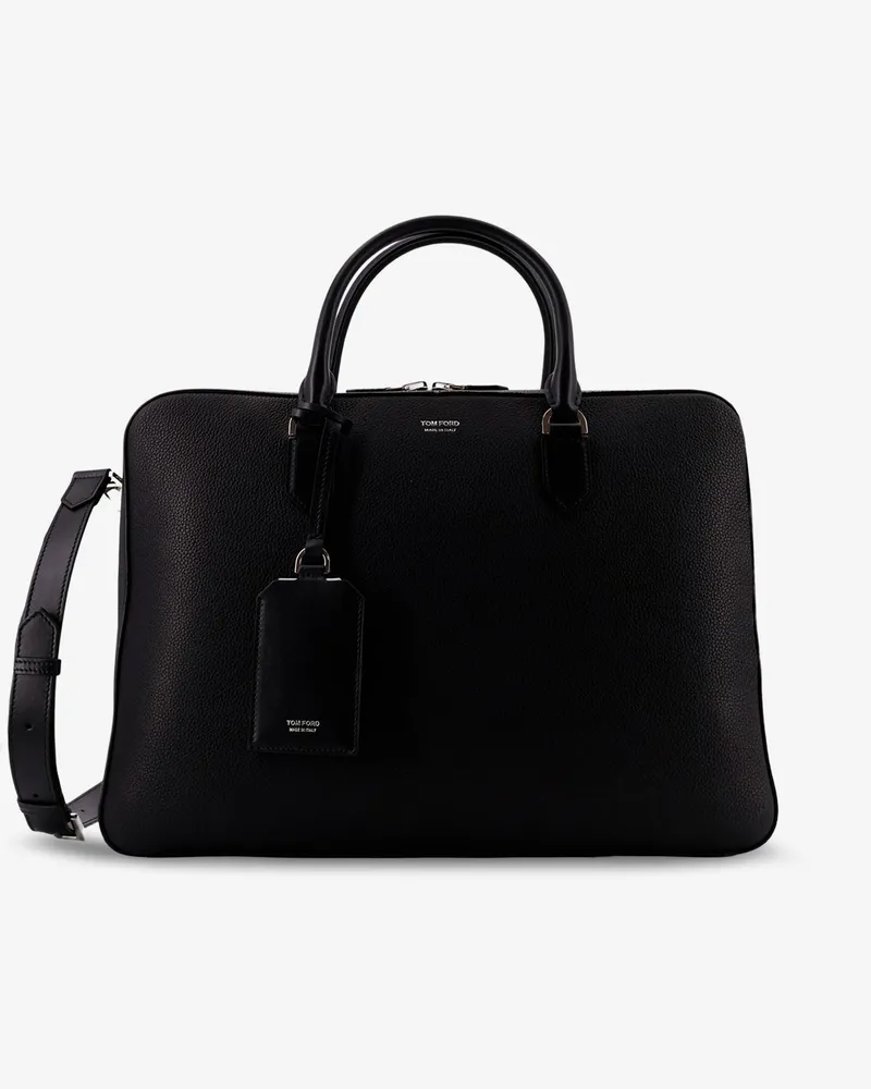 Tom Ford Hammered leather working bag with logo on the front -  - gender_Man Black