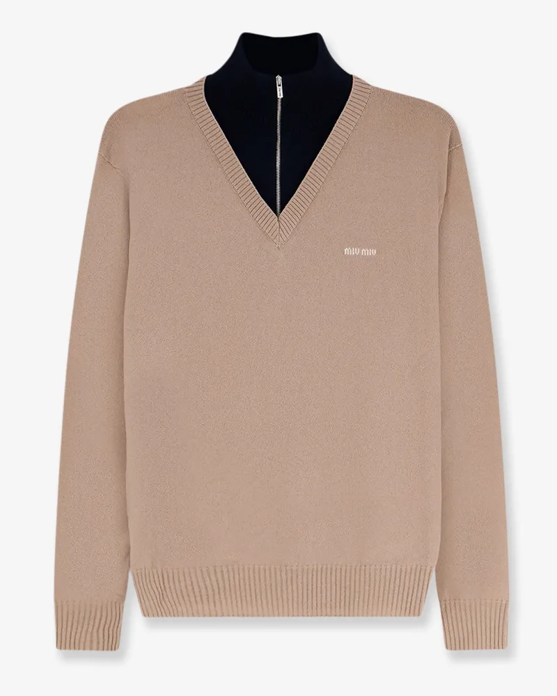 Miu Miu Cashmere sweater with logo inlay -  - gender_Woman Beige