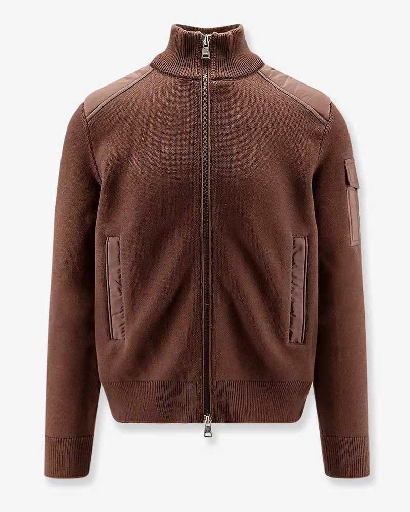 Moncler Virgin wool cardigan with Logo patch -  - gender_Man Brown