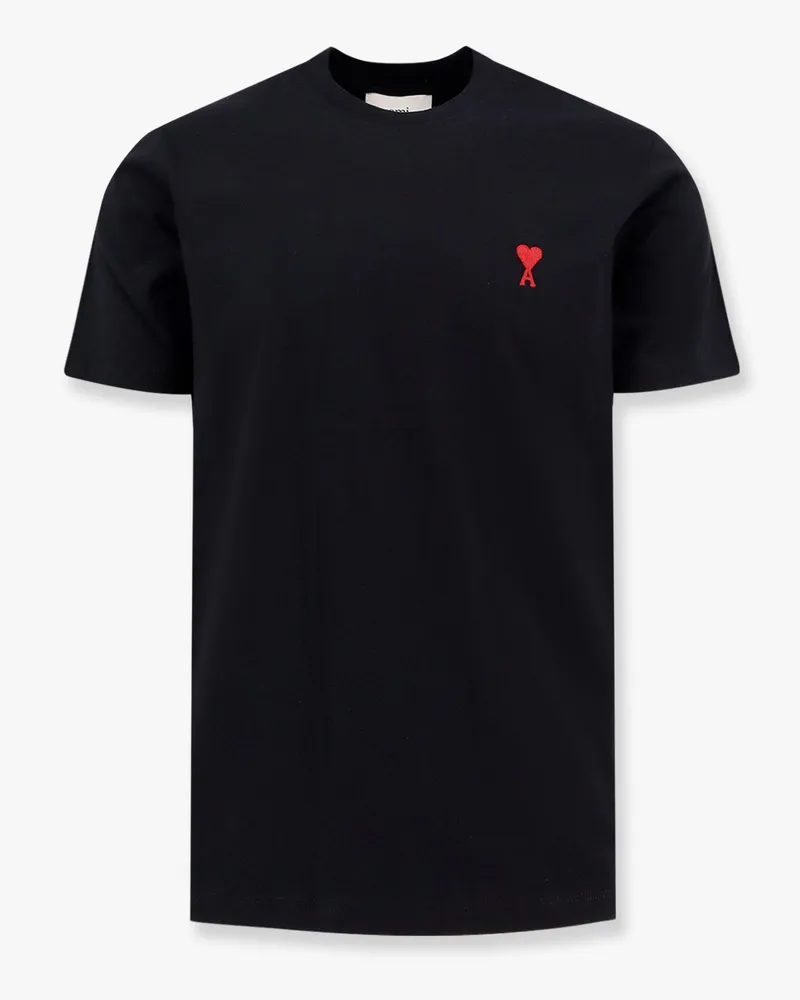 AMI Paris Biologic cotton t-shirt with contrasting logo embroidery -  - gender_Man Black