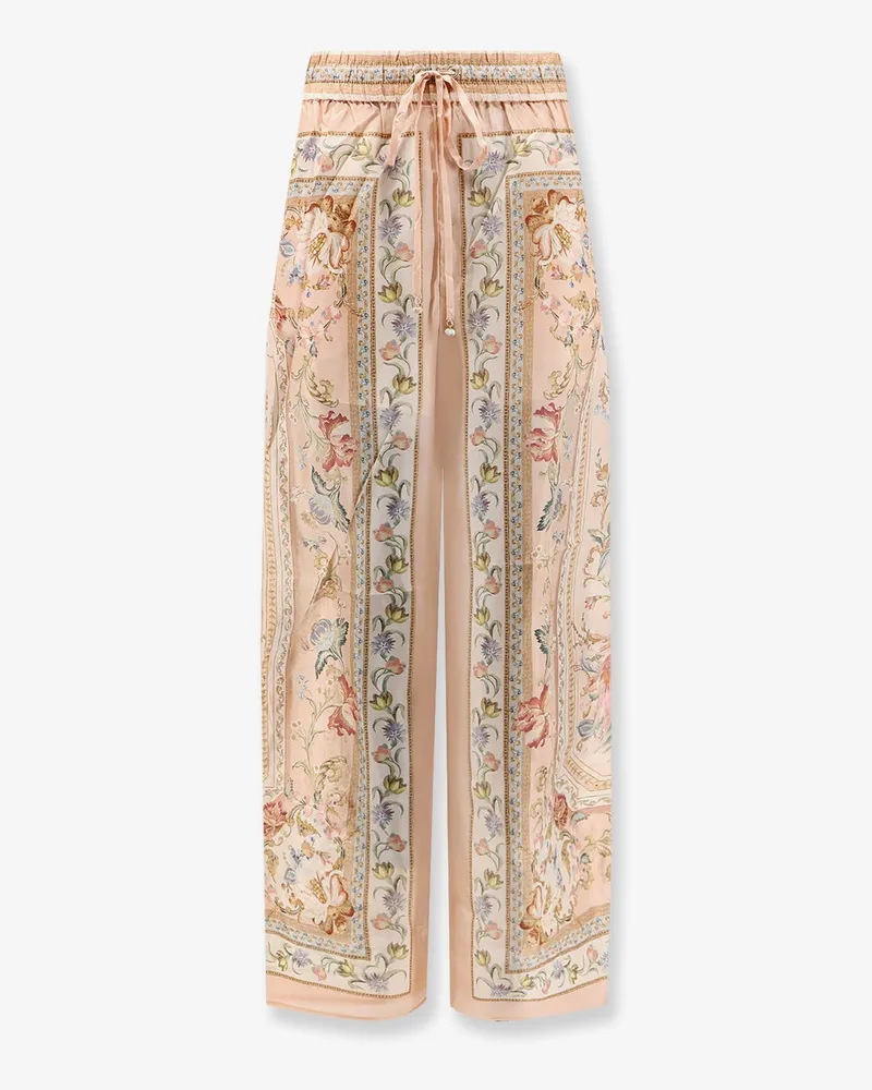 Zimmermann Roselight Silk Trousers with Pink Tapestry Floral Print -  - gender_Woman Multicolor