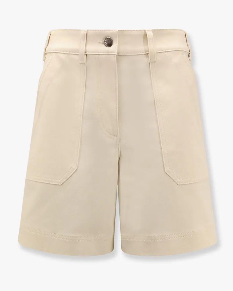 Moncler Stretch cotton shorts with maxi logo patch -  - gender_Woman Beige