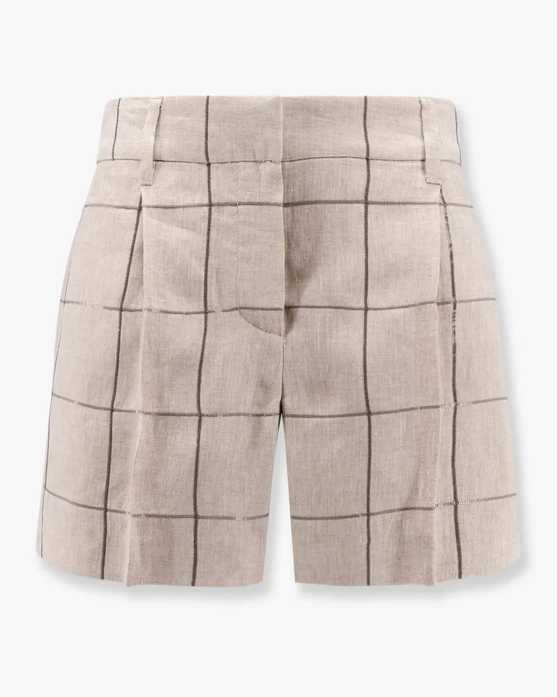 Brunello Cucinelli Linen shorts with sequins embroidery -  - gender_Woman Beige