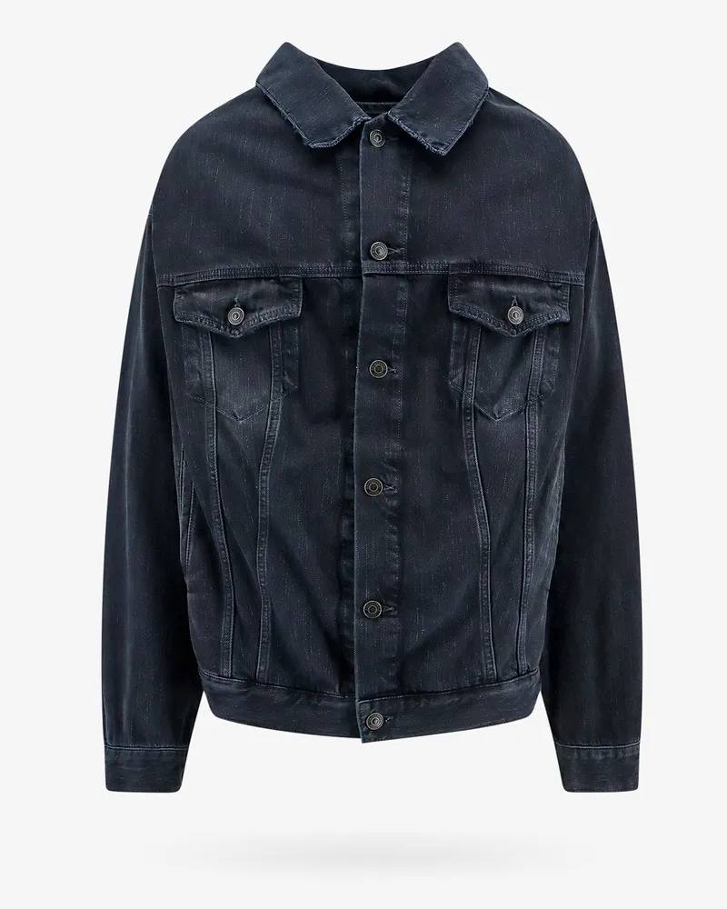 Balenciaga Denim off shoulder jacket with logoed buttons -  - gender_Man Black